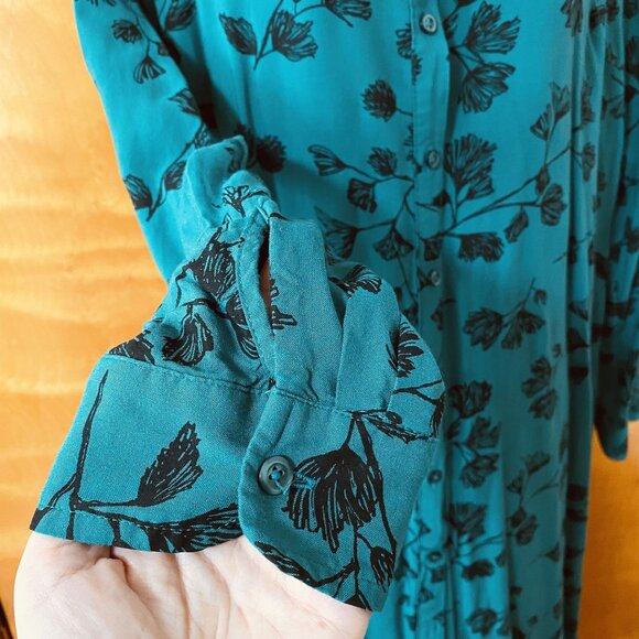 Ava & Viv Button Front Shirt Dress Women's Plus Size X Teal Black Floral Rayon - Picture 4 of 13